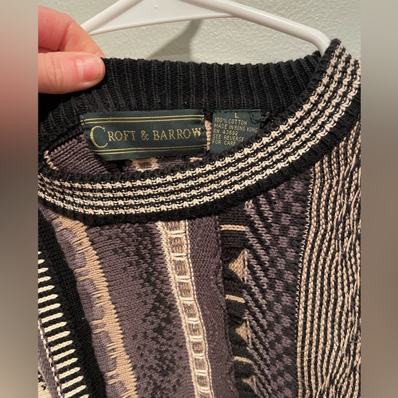 Croft & Barrow Vintage Coogi Style 3D Textured Sweater Grey Black Size Large - Picture 5 of 12